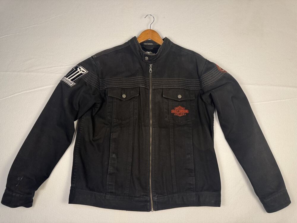 Womens Vintage Harley-Davidson Canvas Jacket XL Tall Black Skull #1 Patch